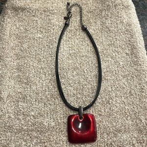 Chicos red pendant on leather double strand necklace